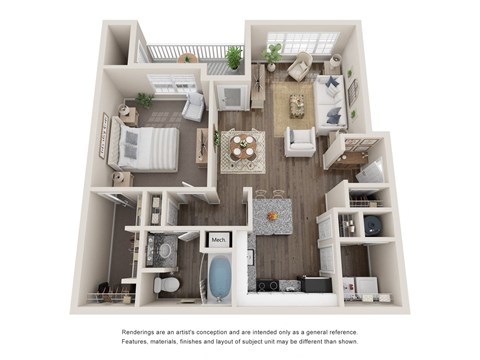 Floor plan for 1 bed, 1 bath, 819 sqft